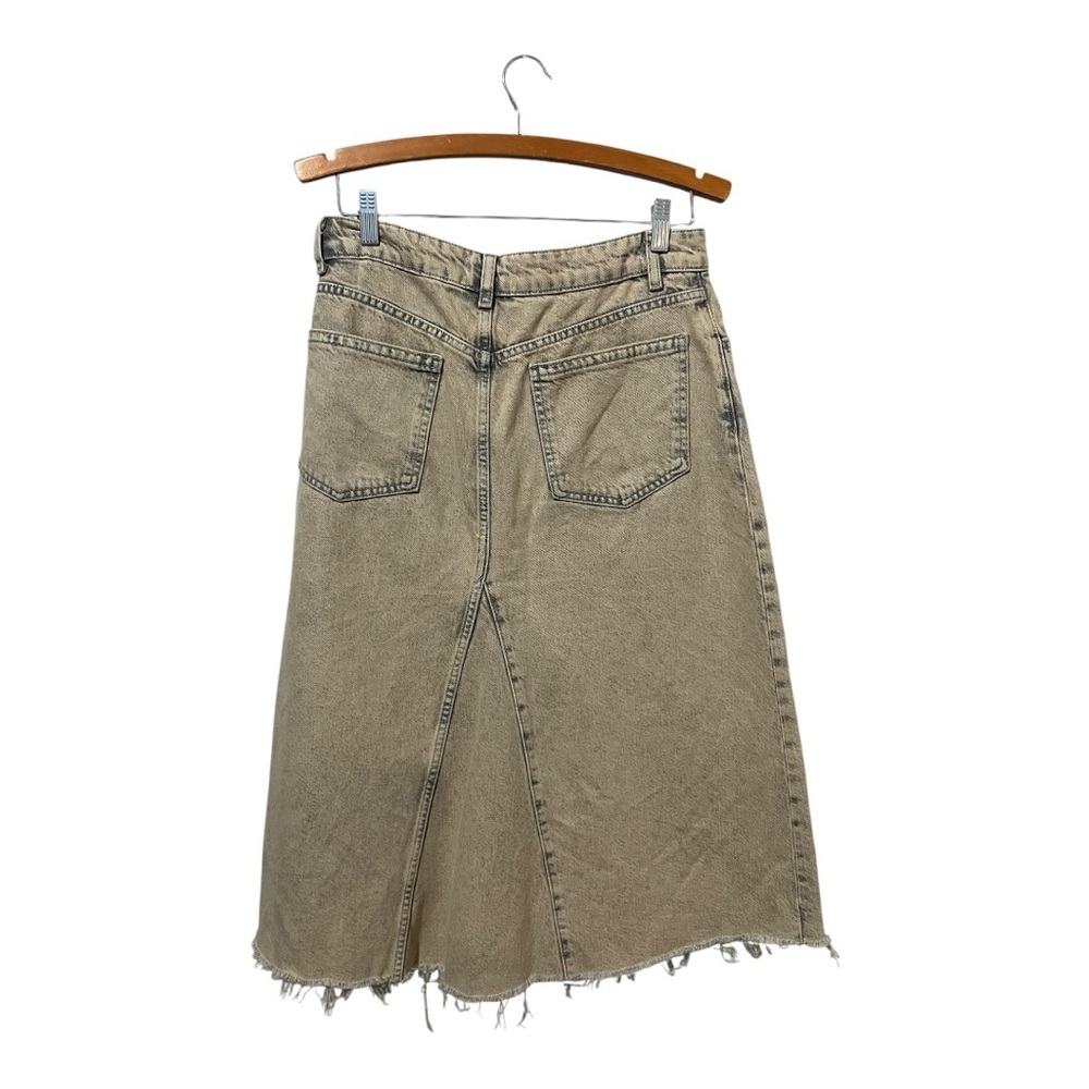 Zara Women's Overdyed Frayed Denim Mid Rise A-line Midi Skirt Size M - Picture 4 of 7